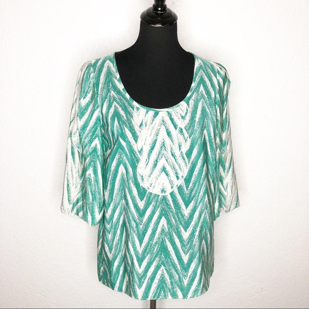 Tibi green off white scalloped trim‎ silk top size 8